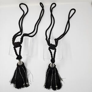 Tassel Curtain Tie Backs Black & Silver Beads Set of 2 Decorator Detail